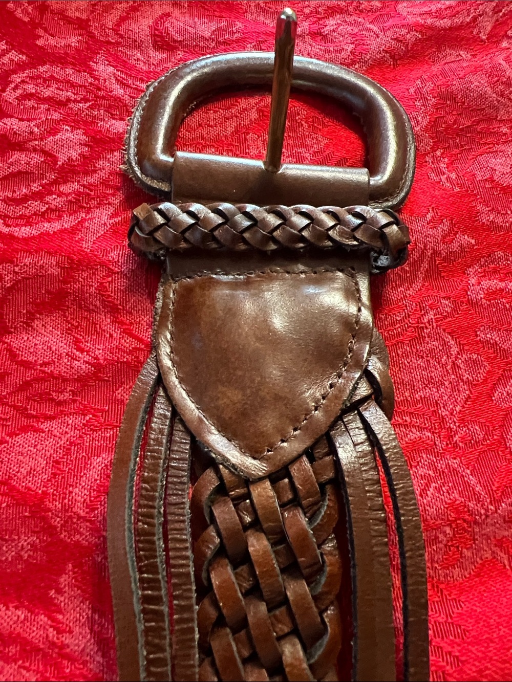 New York Studio Wide Braided Brown Leather Belt Women's Large Genuine Leather